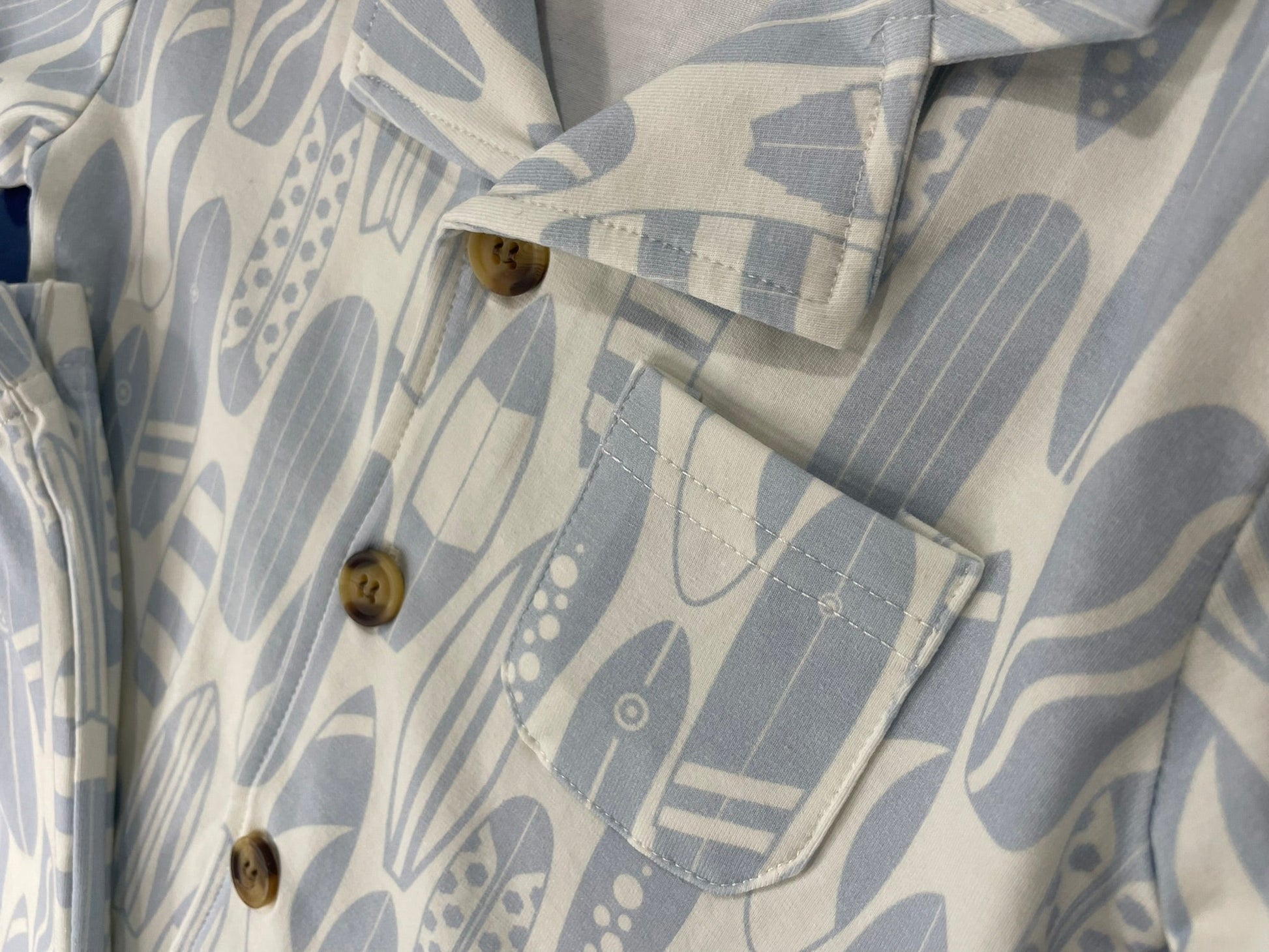 Surf's Up button-up collared set side view detail