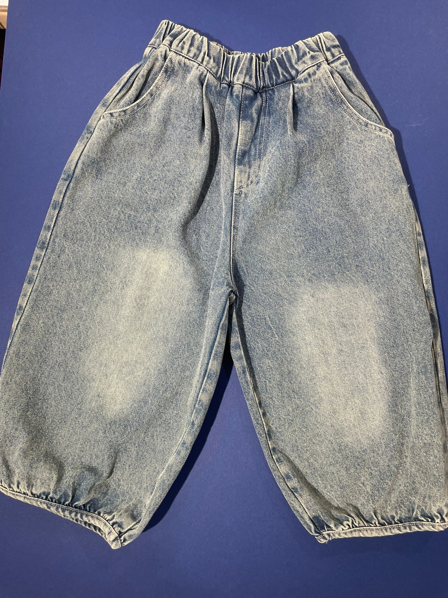 Denim jogger pants side view detail