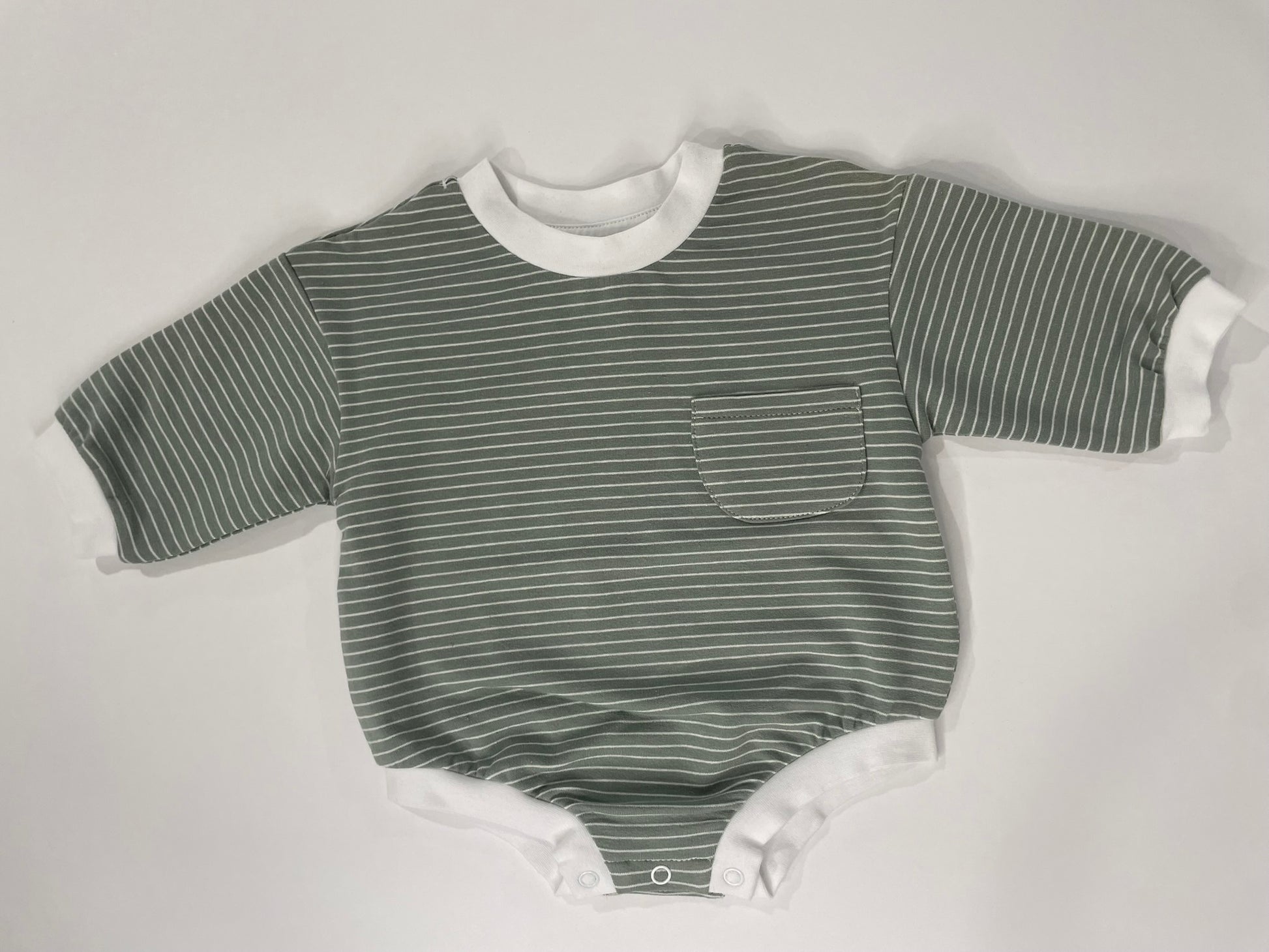 Organic striped bubble romper flat lay product view