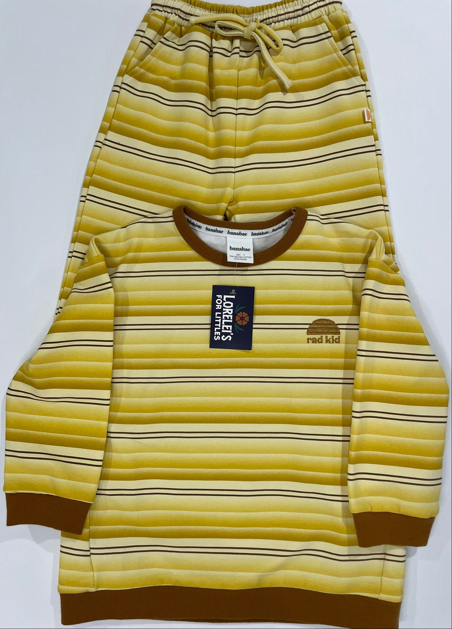 Retro stripe organic cotton set for kids worn lifestyle view