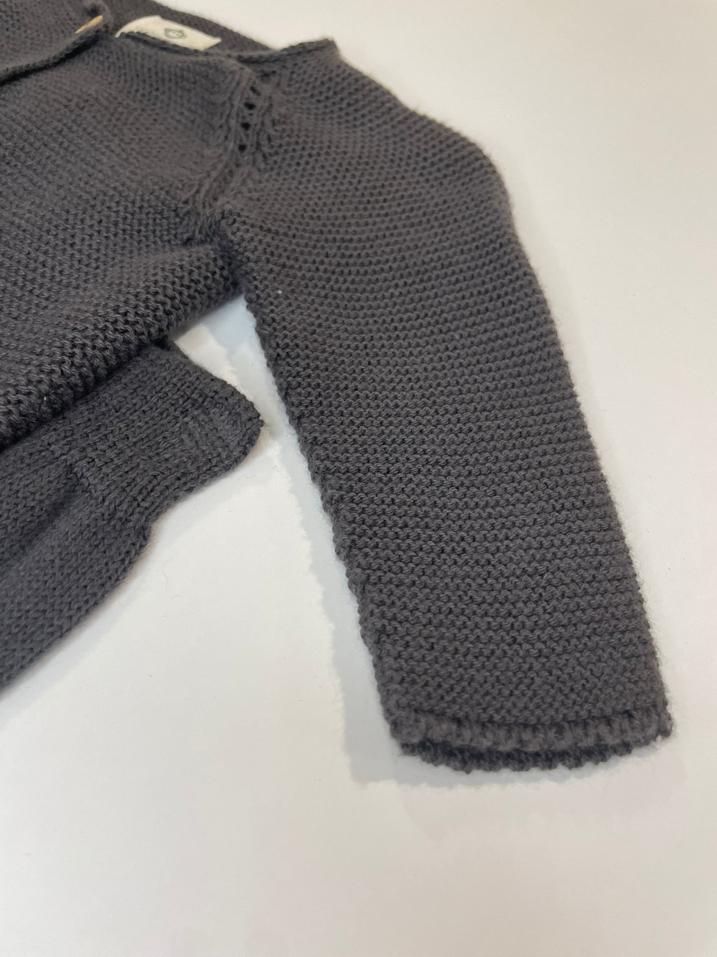 Grey organic knit baby set flat lay product view