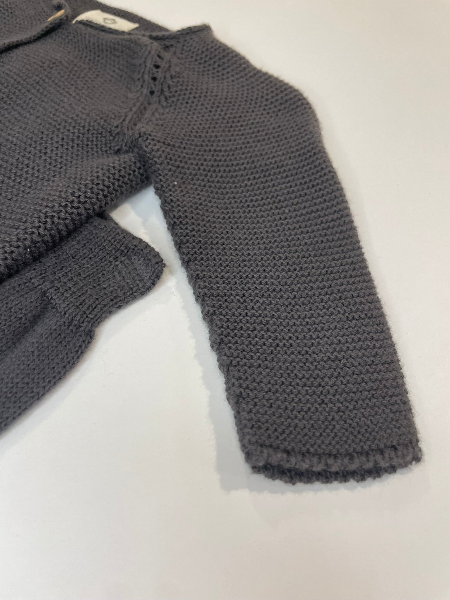 Grey organic knit baby set flat lay product view