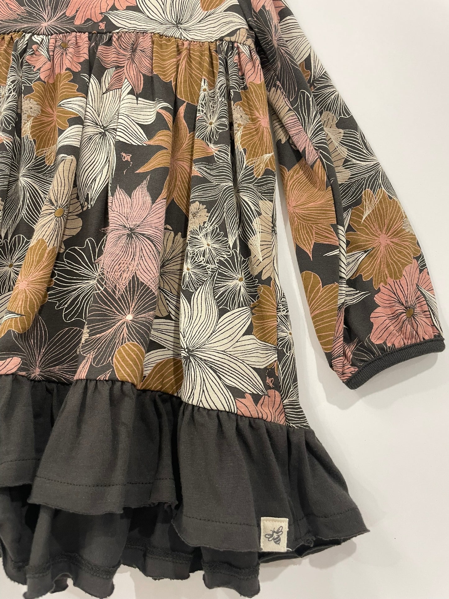 Organic cotton floral dress close up fabric and print detail