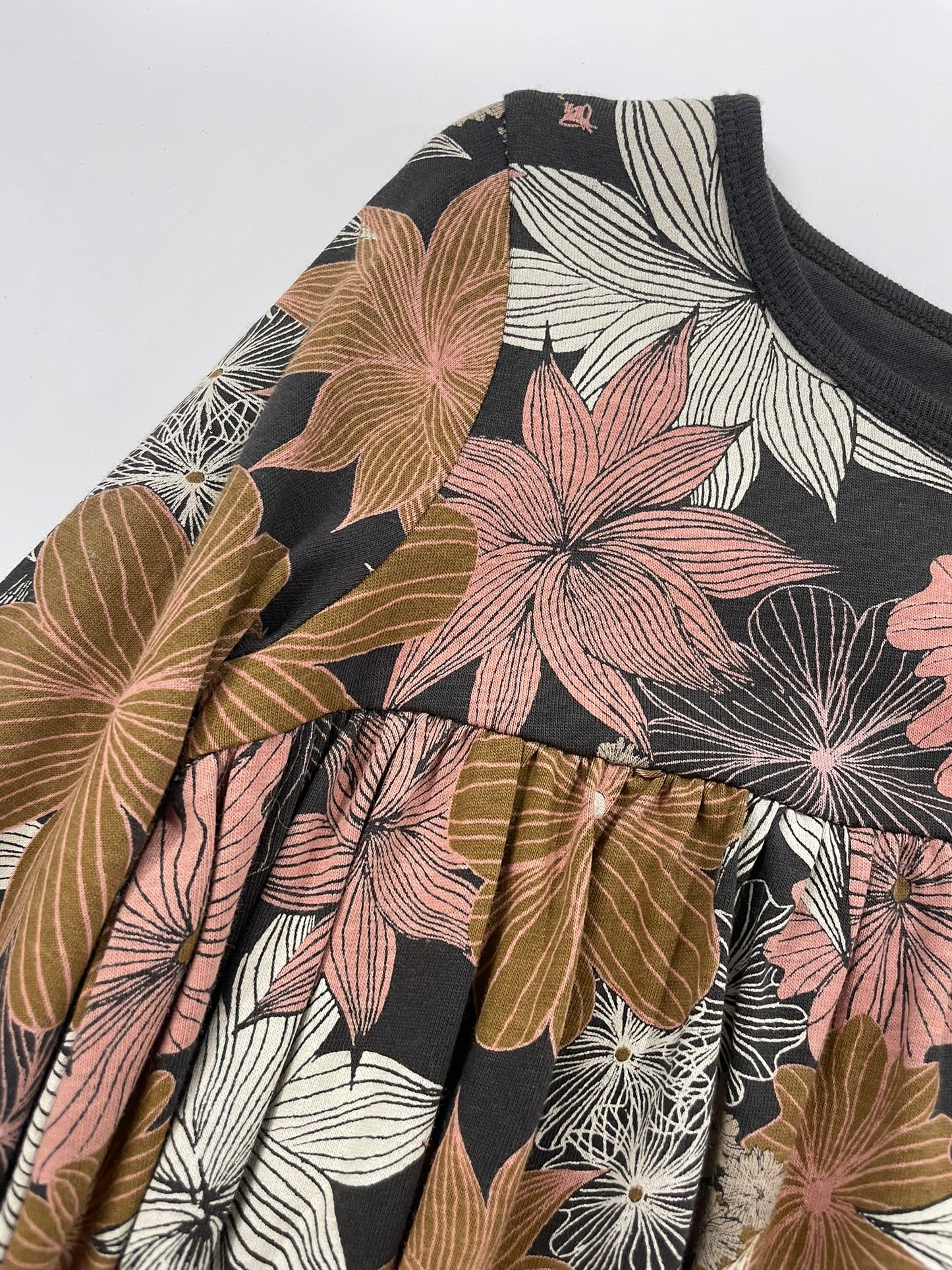 Girls organic floral dress side view detail