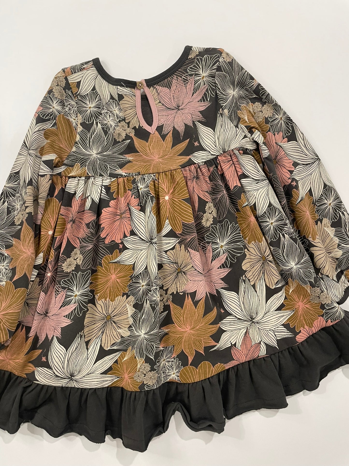 Organic cotton floral dress for girls worn lifestyle view