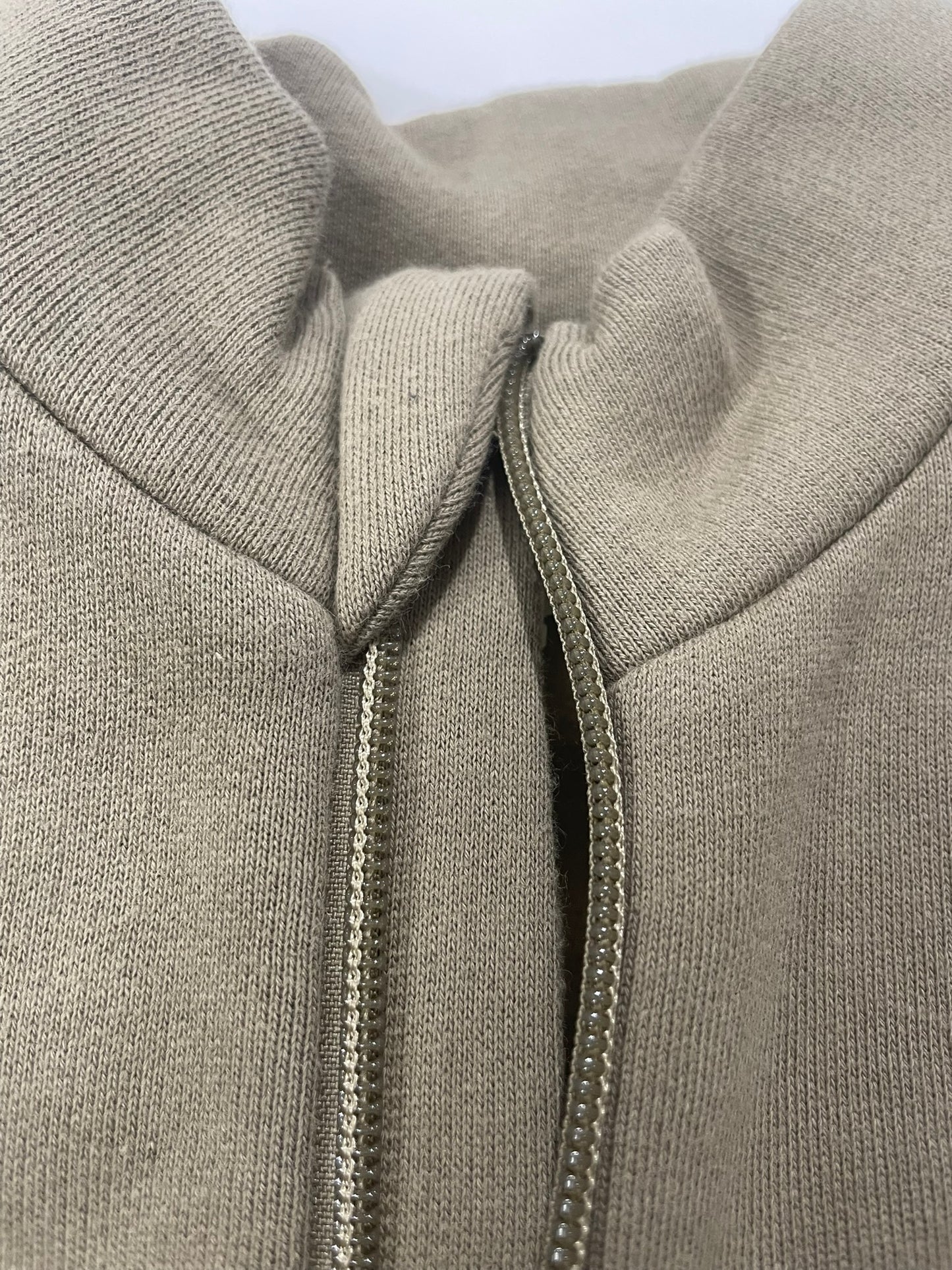 Sunwray olive organic zip sweatshirt close up patch detail
