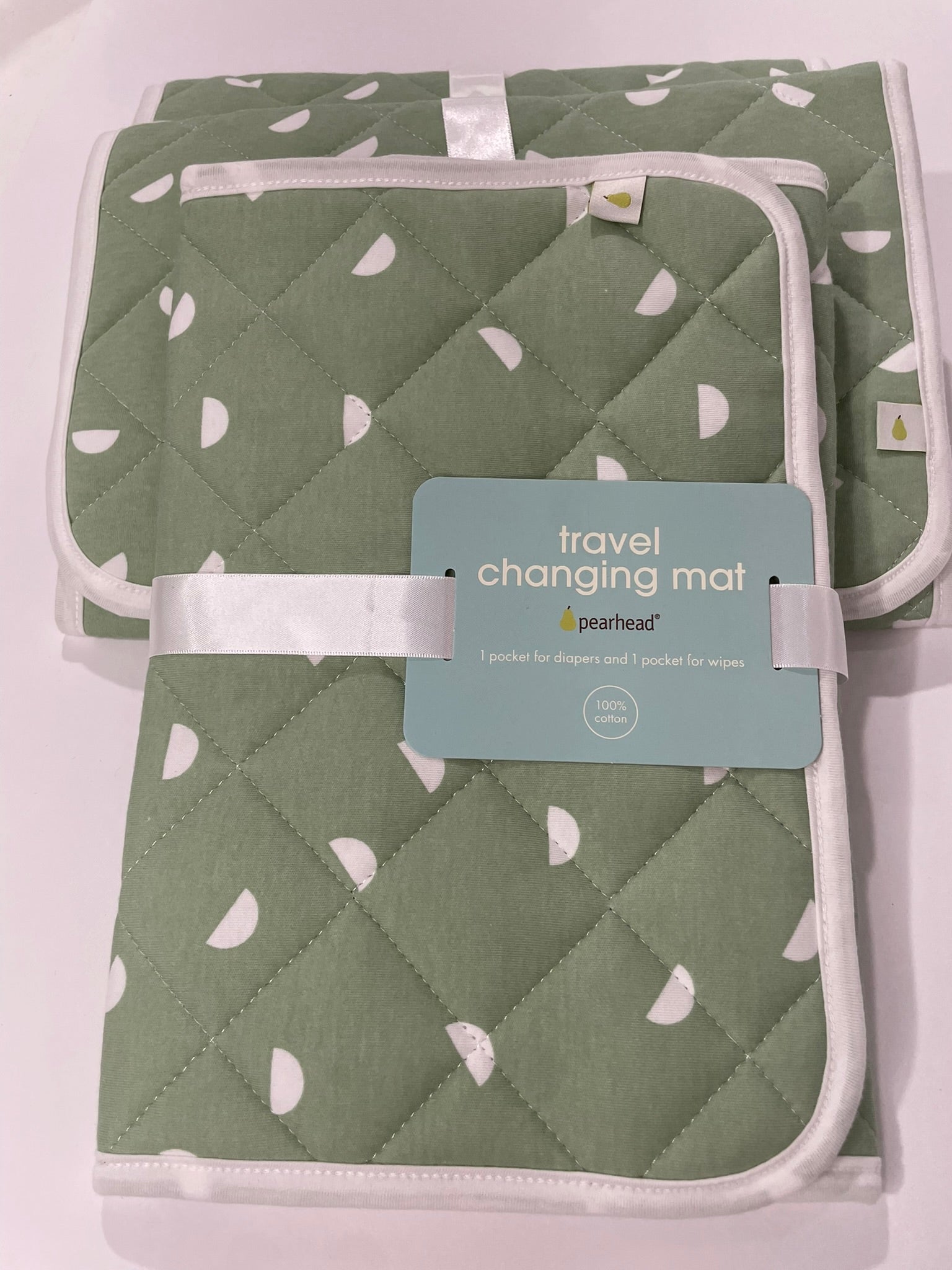Organic sage travel changing pad close up quilted fabric detail