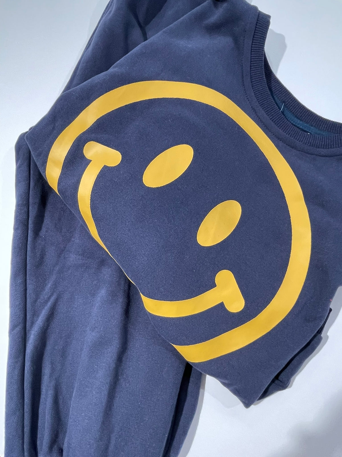 Navy Happy sweatsuit worn lifestyle view