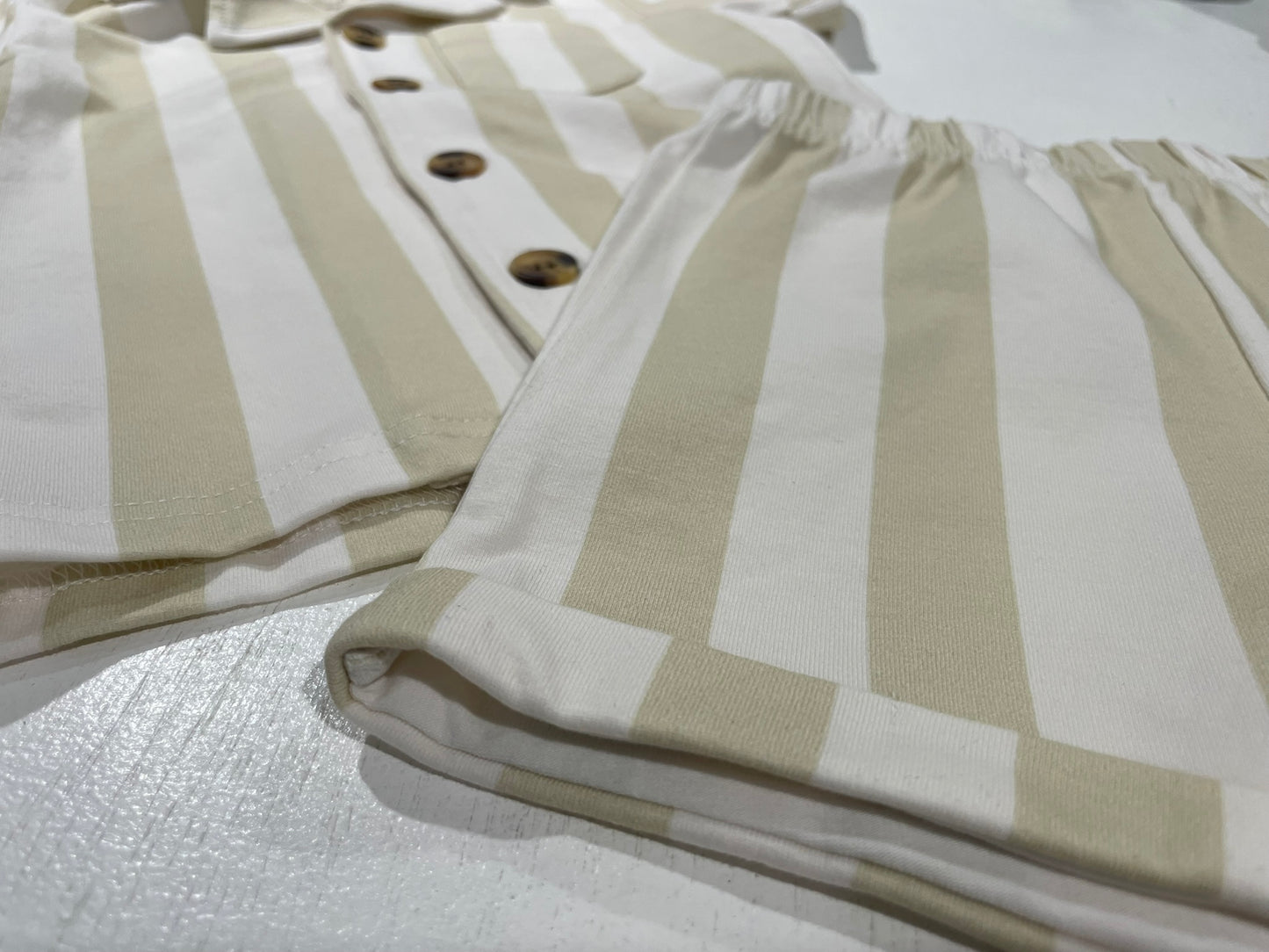 Kids in Beach Lines tan polo set outdoor casual view