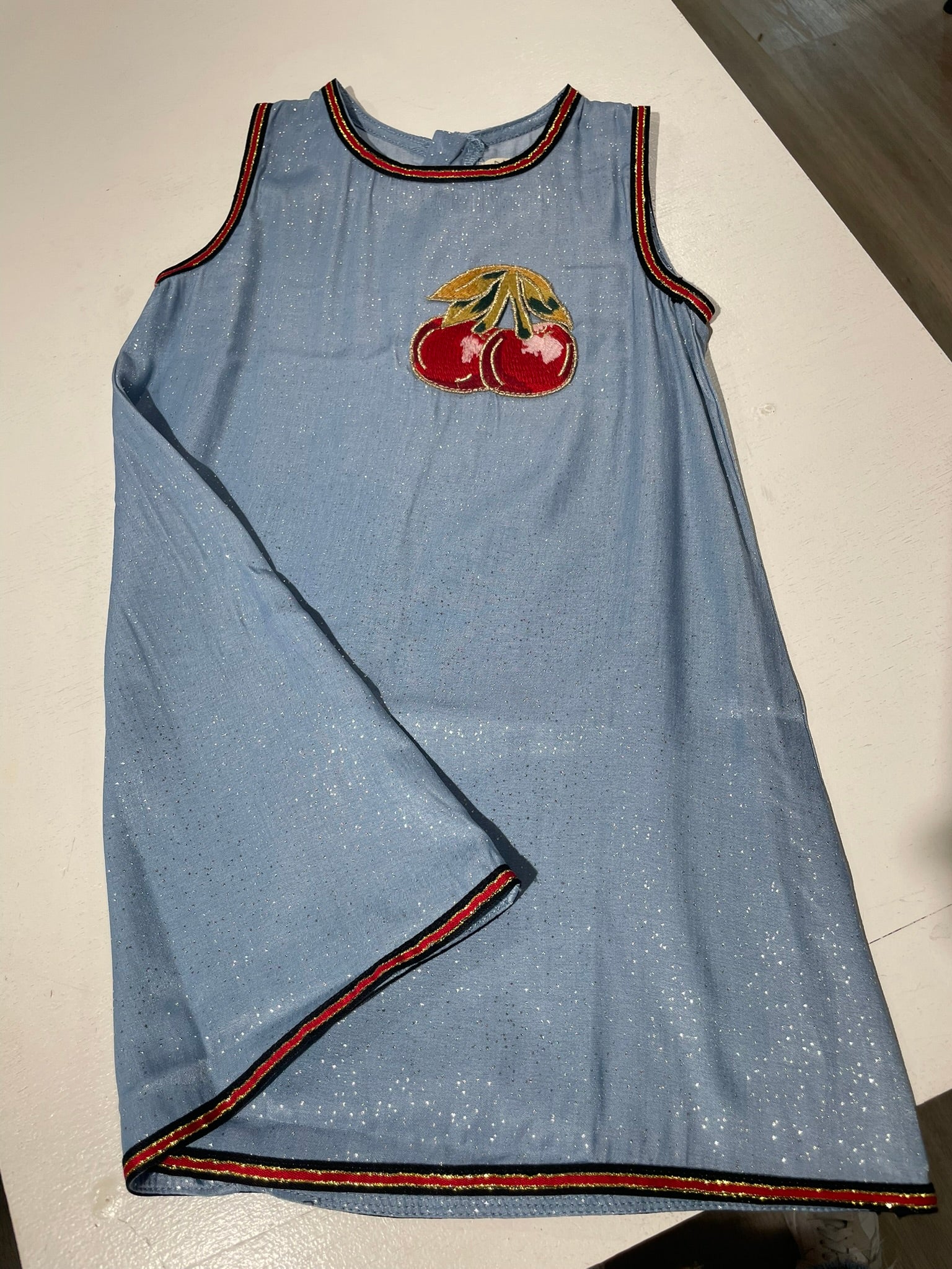 Cherry embroidered dress close up cherry and fabric detail
