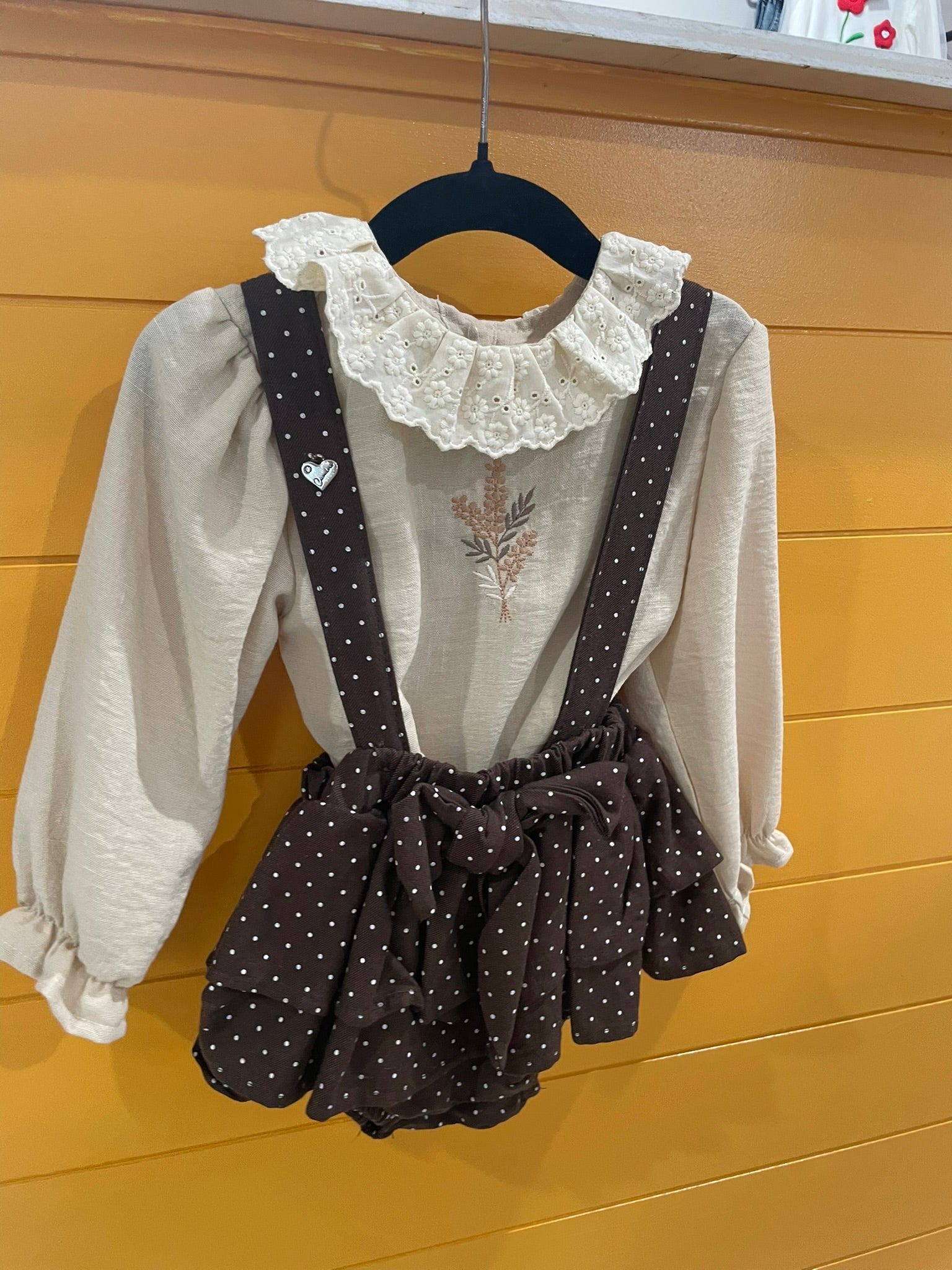 Cora baby top and suspender 2 piece set soft cotton alternate view