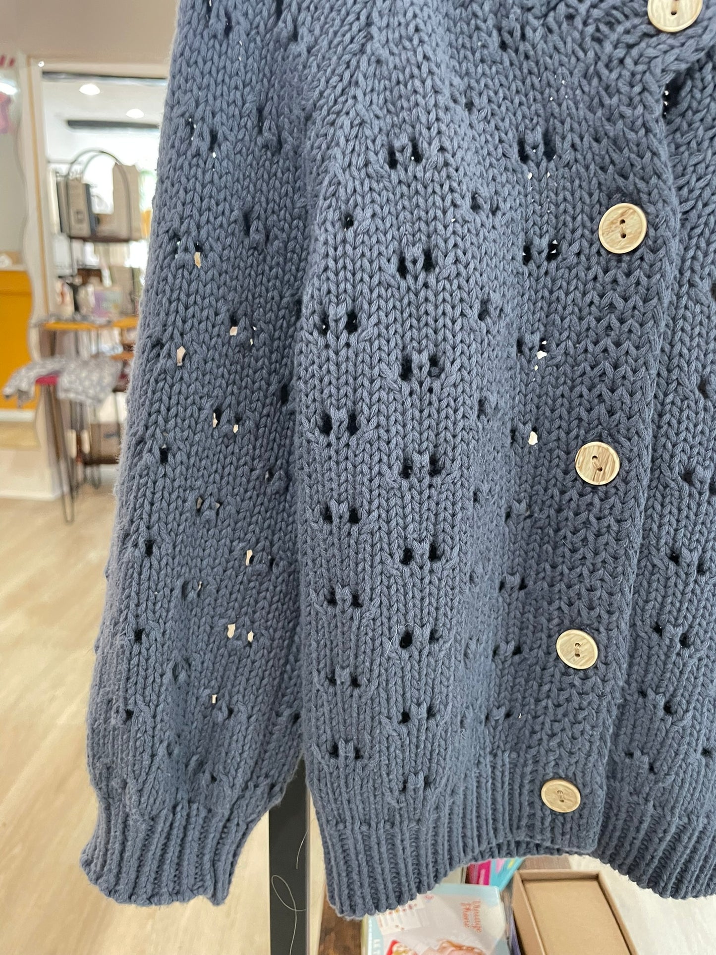 Cotton sapphire blue teddy cardigan for kids worn lifestyle view
