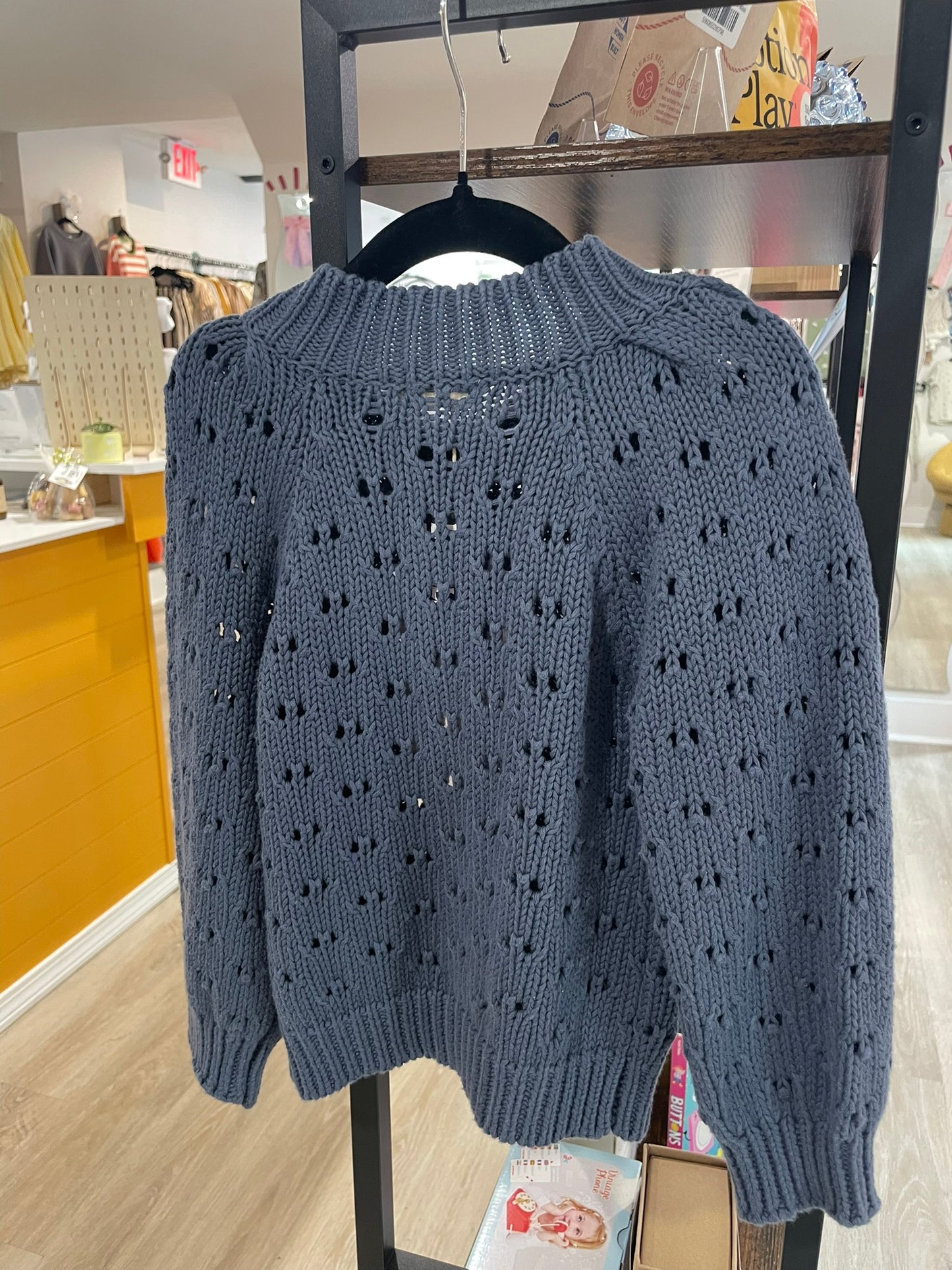 Kids in sapphire blue teddy cardigan soft texture outdoor view