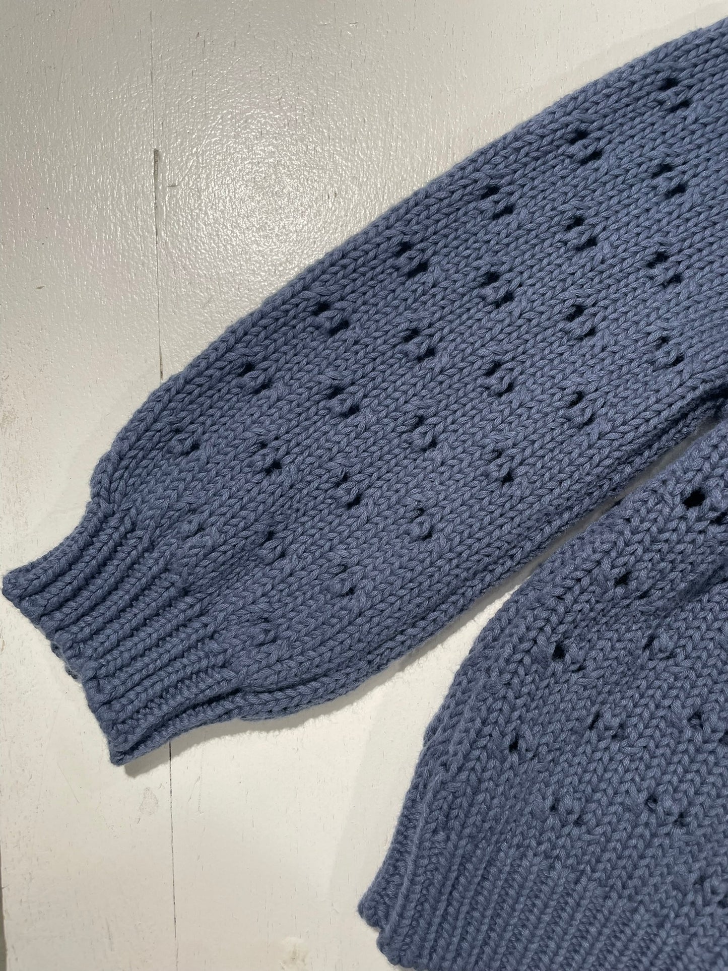 Sapphire blue teddy cardigan close up texture detail