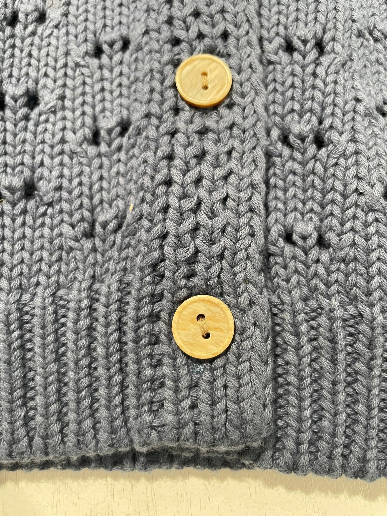 Cotton sapphire teddy cardigan flat lay product view