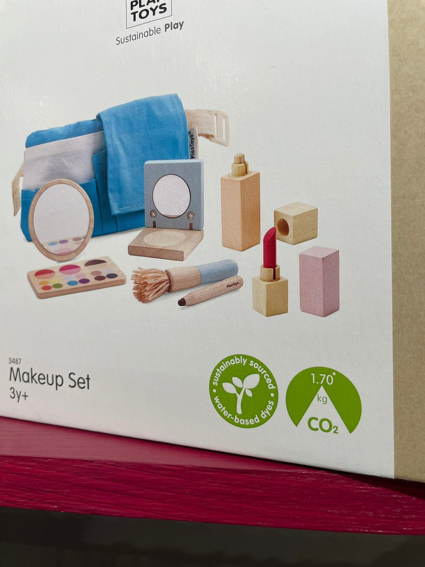 Kids makeup play set all items flat lay view
