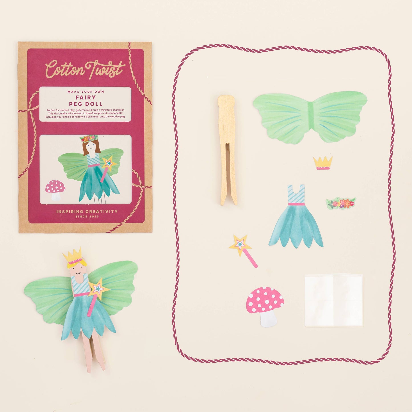 Kids fairy peg doll completed example view