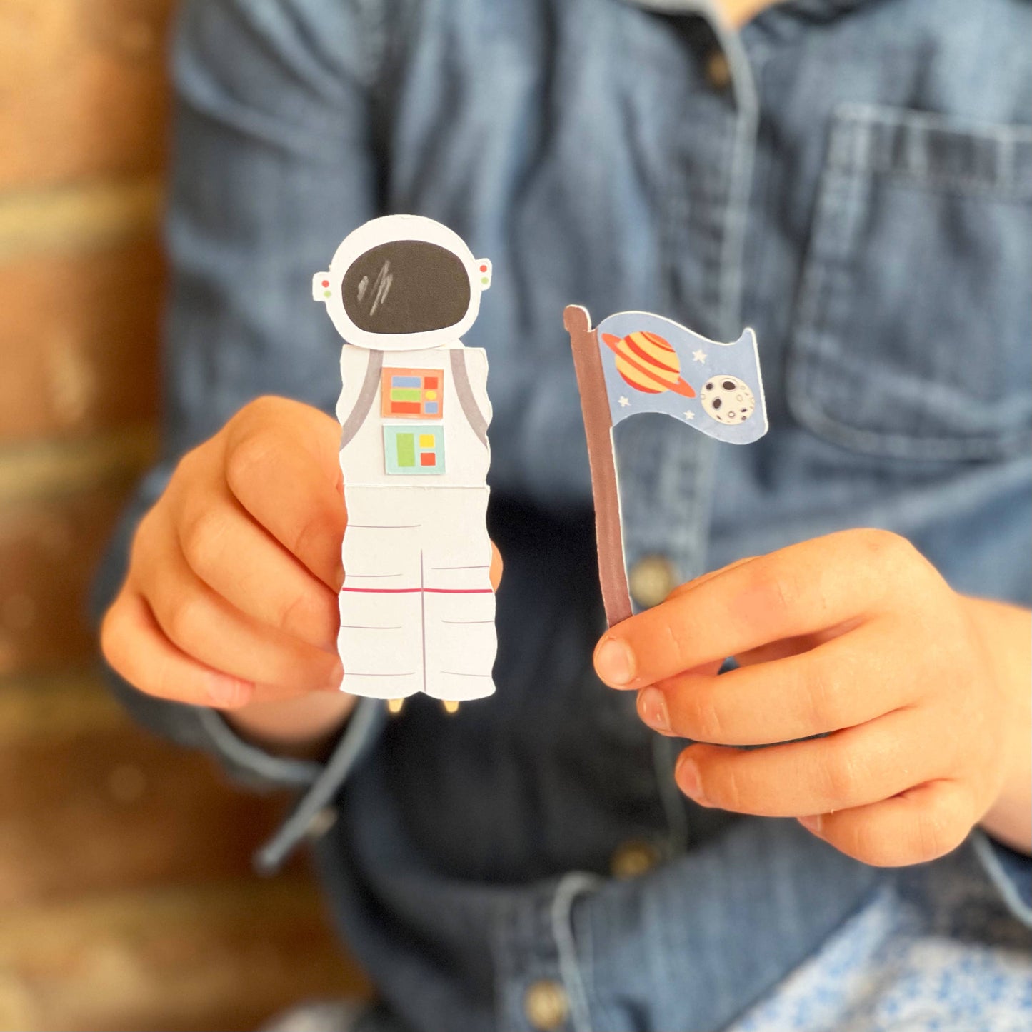 Kids astronaut peg doll kit contents lifestyle view