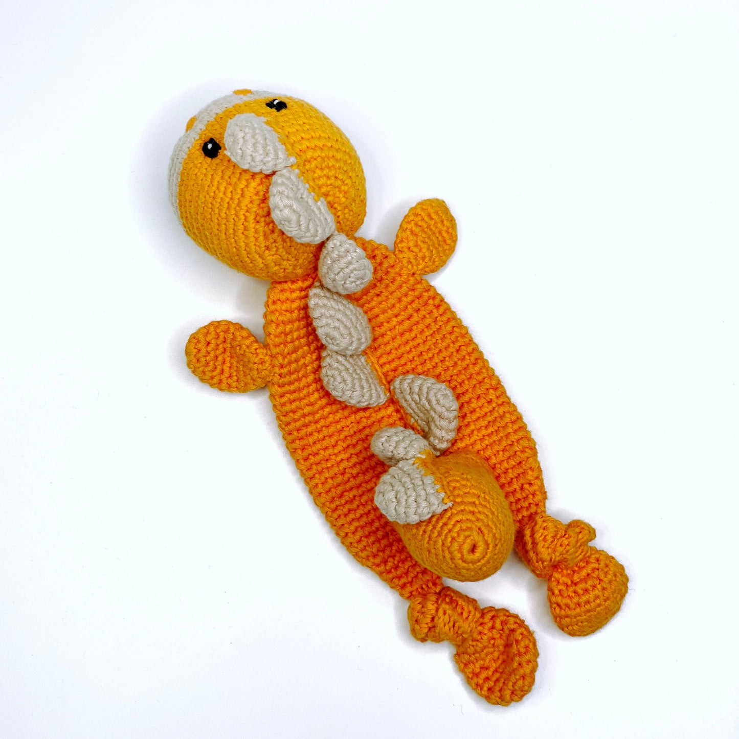 Organic cotton dino lovey for babies soft security blanket toy front view