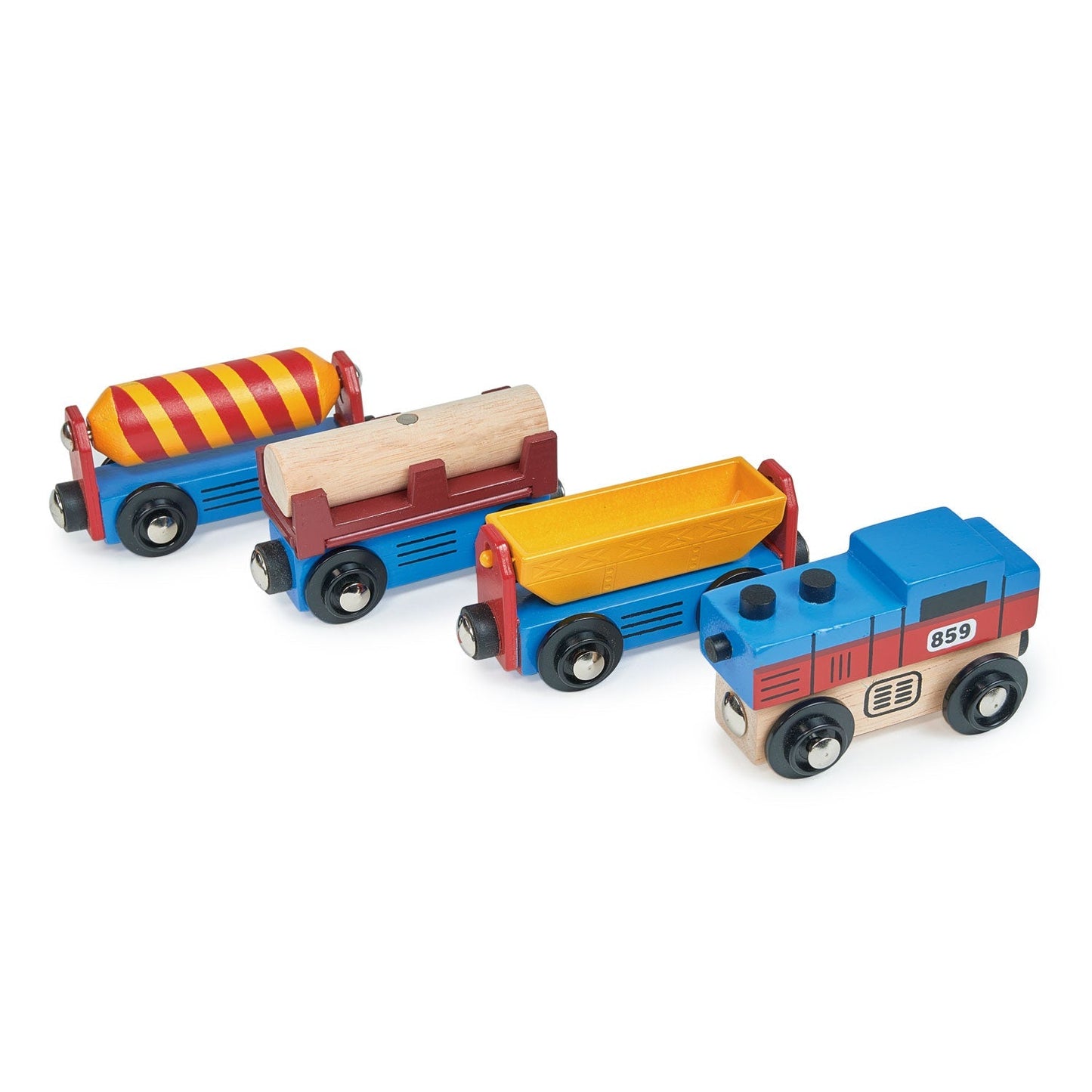Kids wooden adventure trains set tracks laid out view