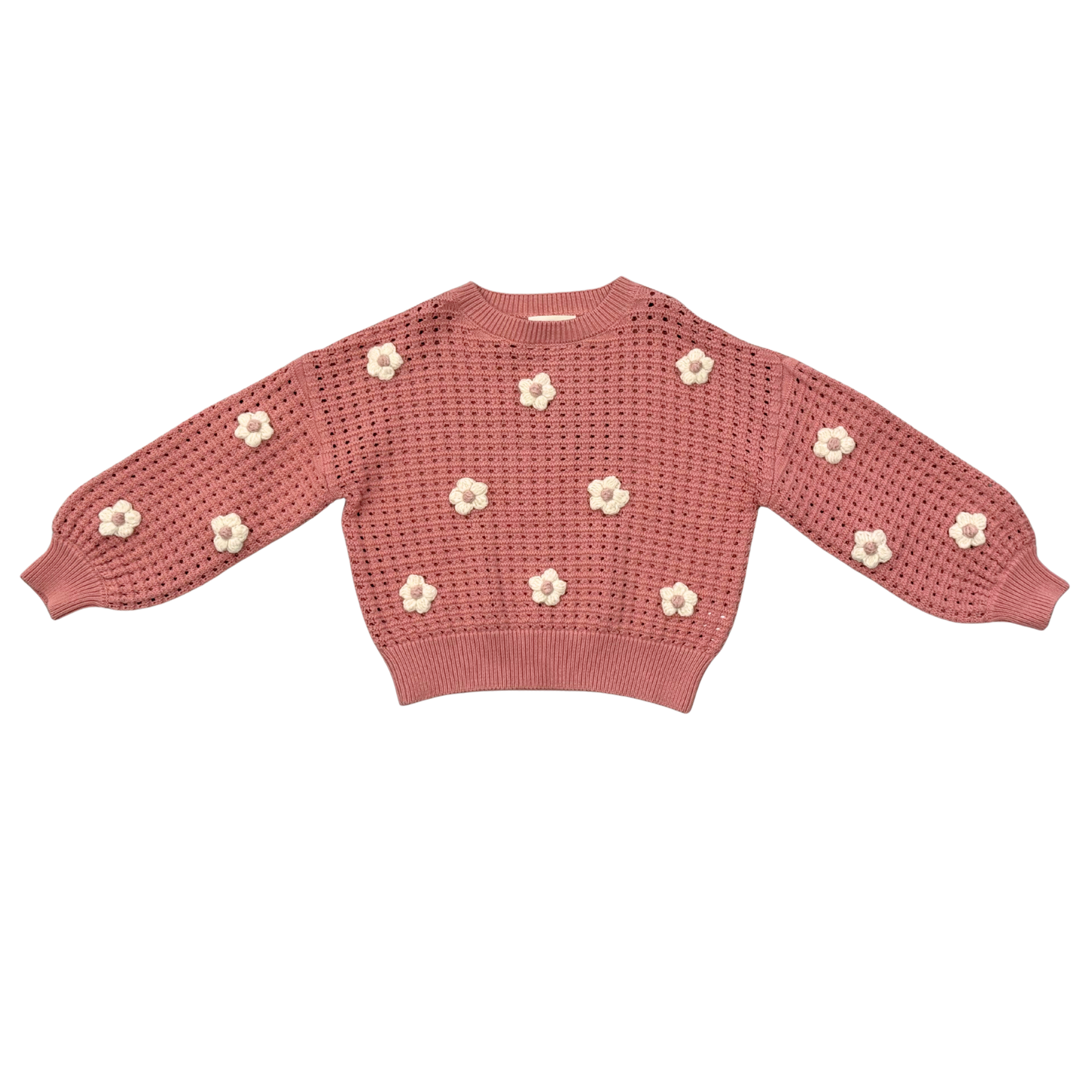 Girly Flower Pop open weave sweater for kids