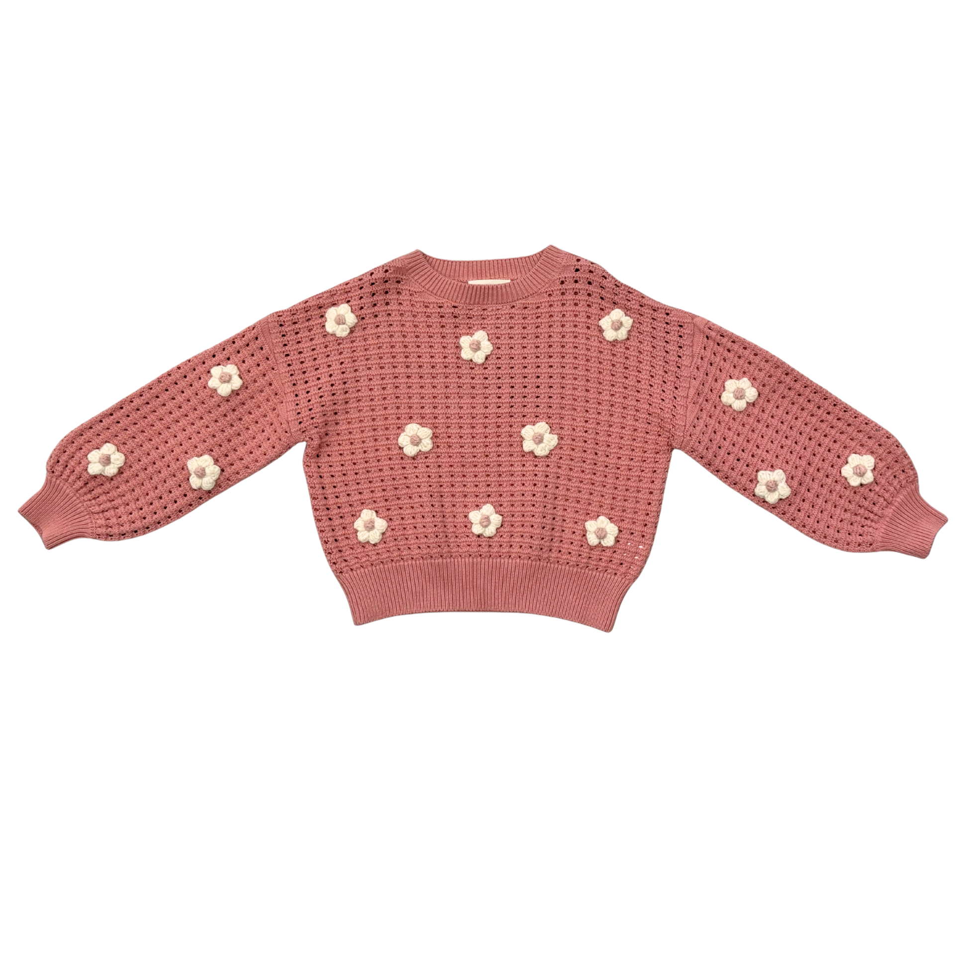 Girly Flower Pop open weave sweater for kids