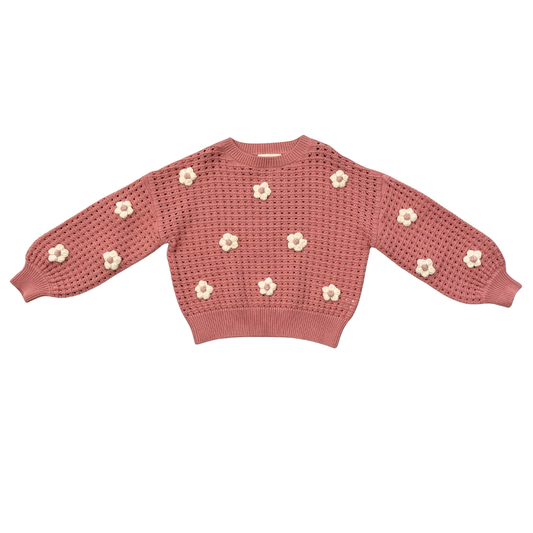 Girly Flower Pop open weave sweater for kids