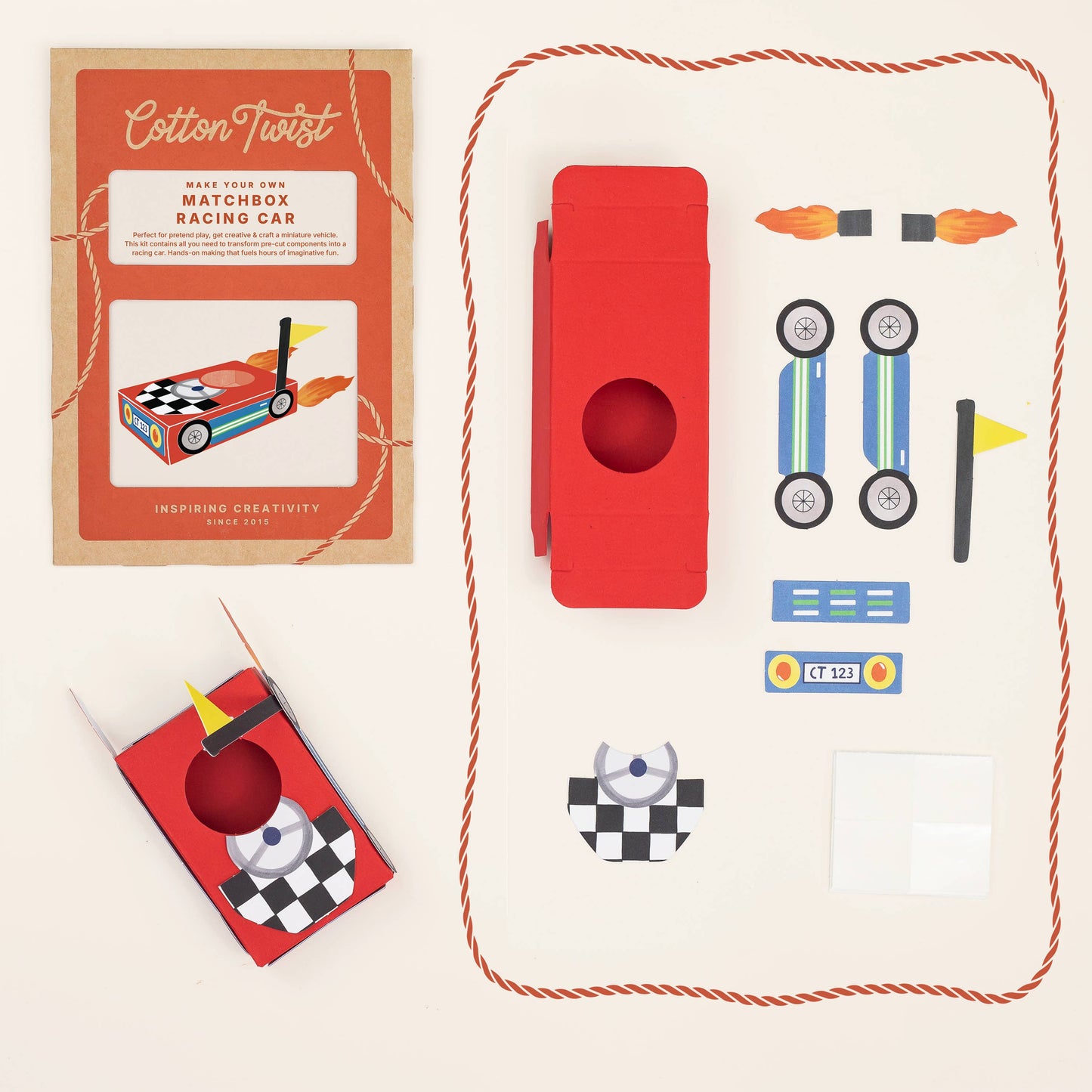Kids matchbox racing car completed example view