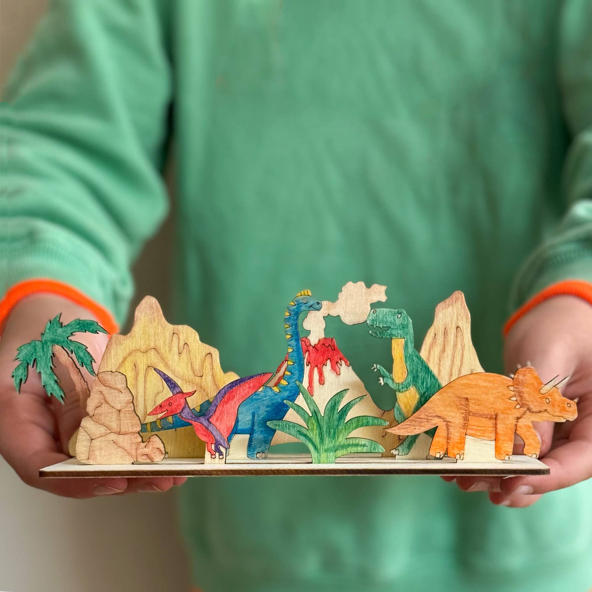 Kids dinosaur scene craft step by step instructions view