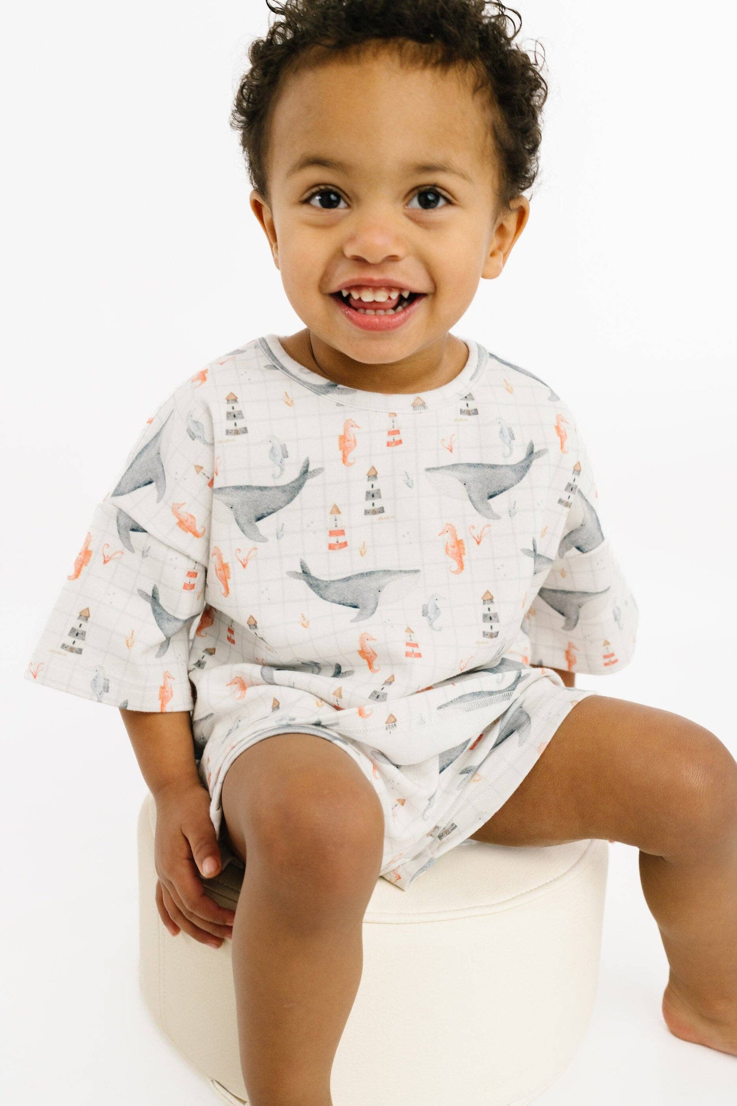 Ocean explorer slouchy set for kids soft cotton two piece matching outfit front view