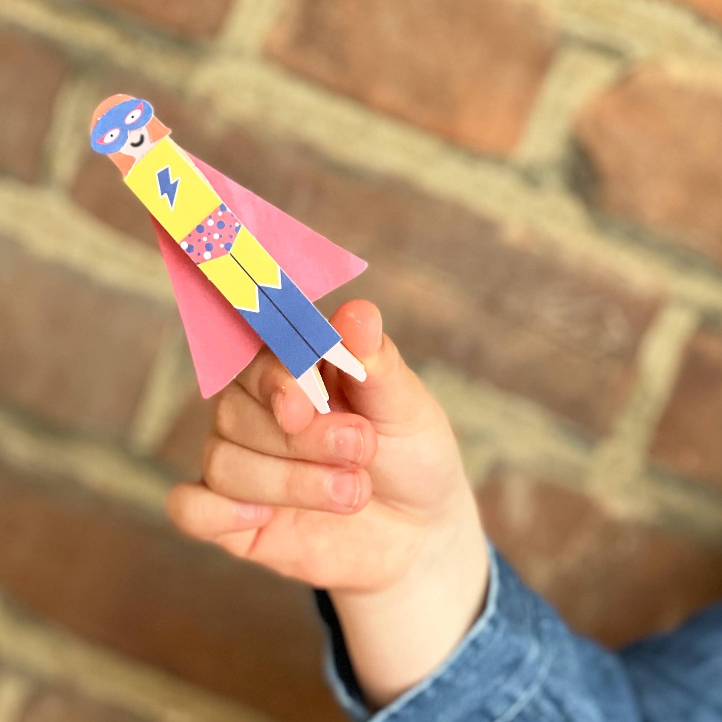 Kids superhero peg doll kit packaging view