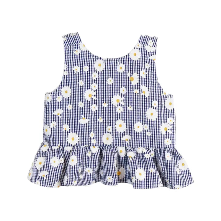 Floral plaid tank for kids side view detail
