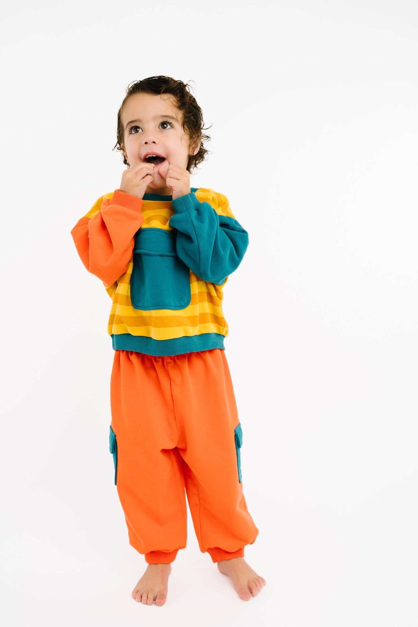 Bright retro kids set lifestyle shot for playdates and everyday wear