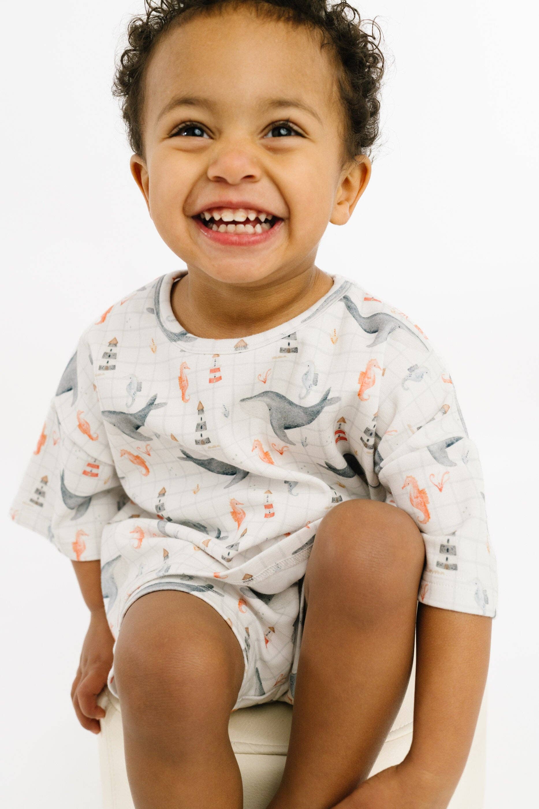 Kids boutique ocean explorer two piece set with elastic waistband detail view
