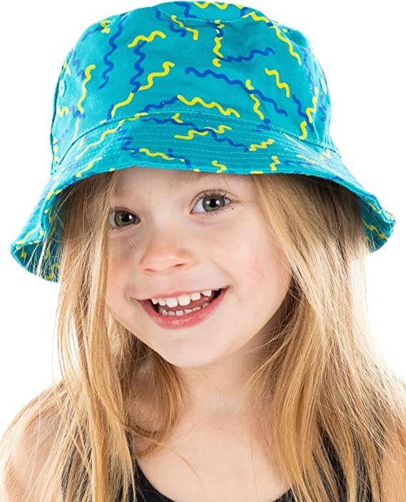 Squiggle print bucket hat for kids ages 1 to 4 soft summer front view