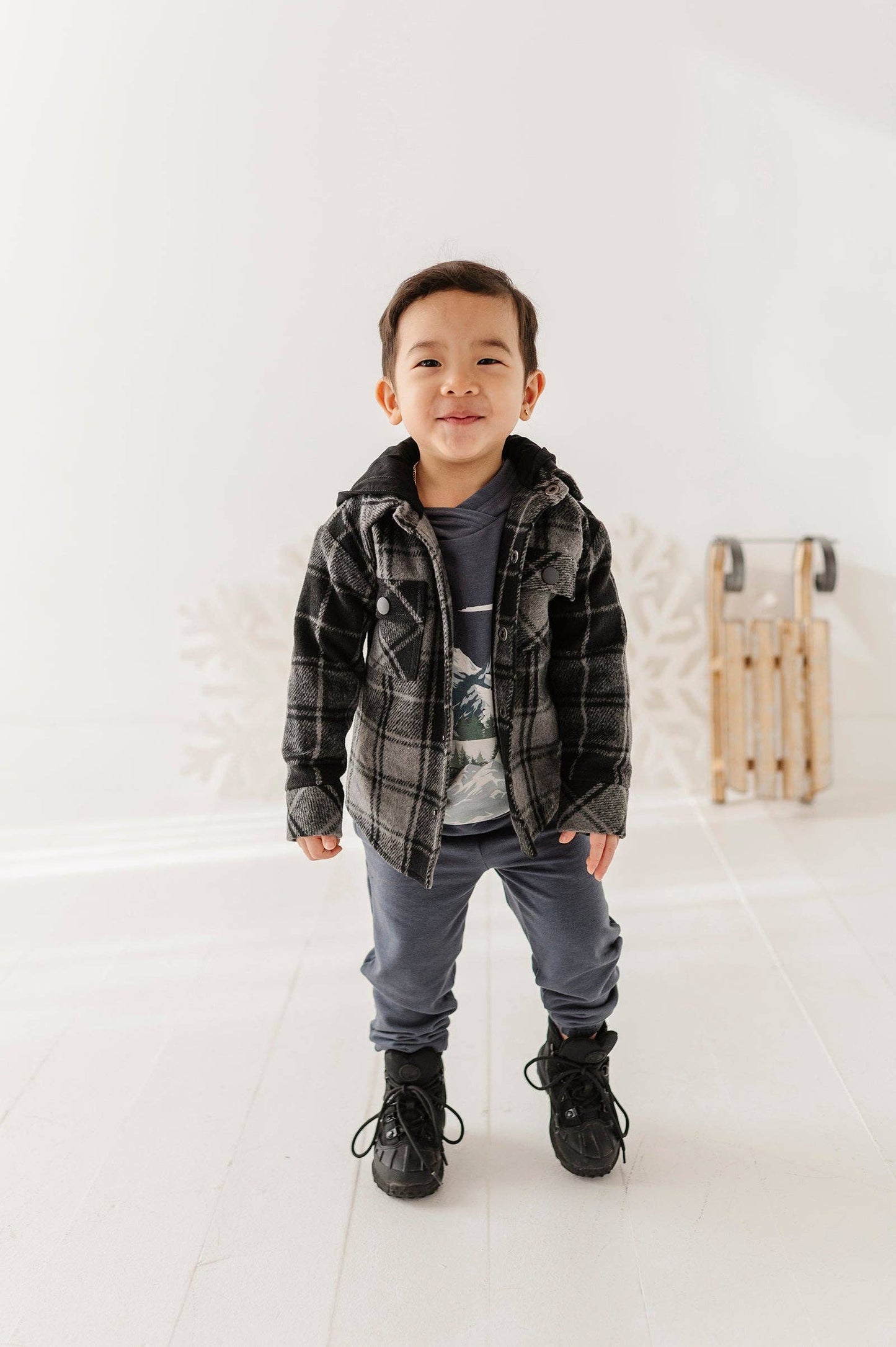Charcoal hooded shacket for kids