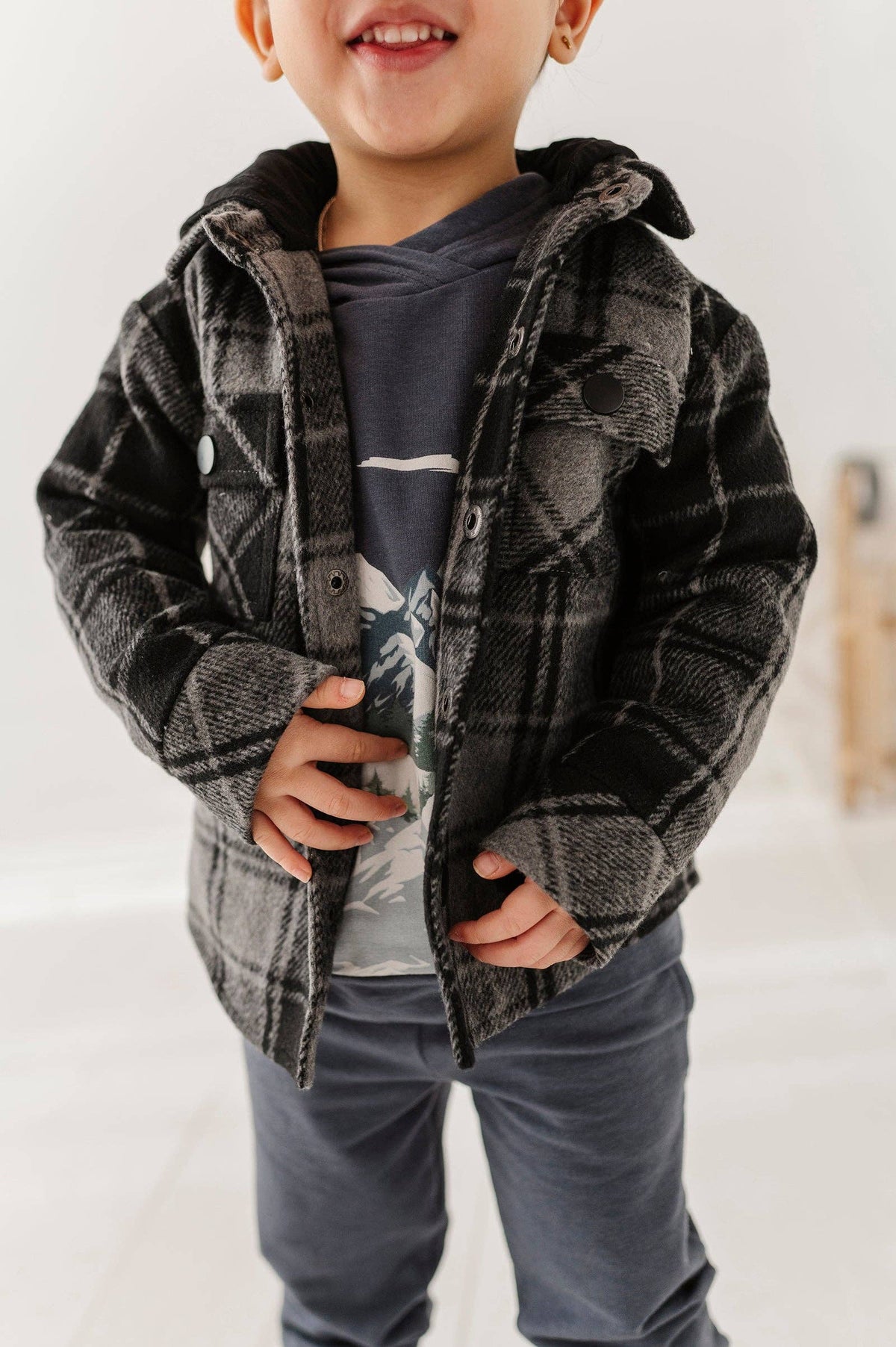 Charcoal hooded shacket for kids