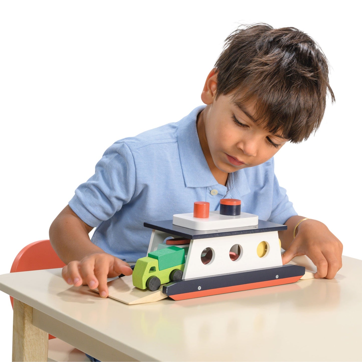 Kids wooden car ferry side view