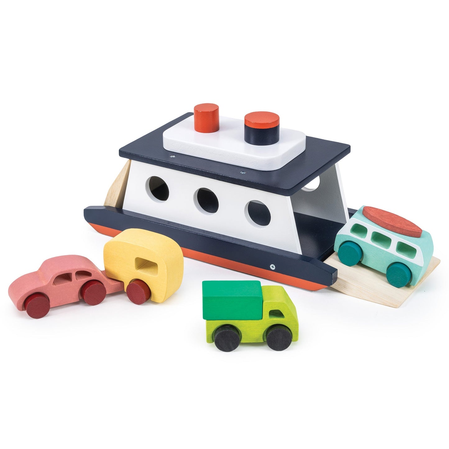 Car ferry wooden toy for kids imaginative vehicle play front view