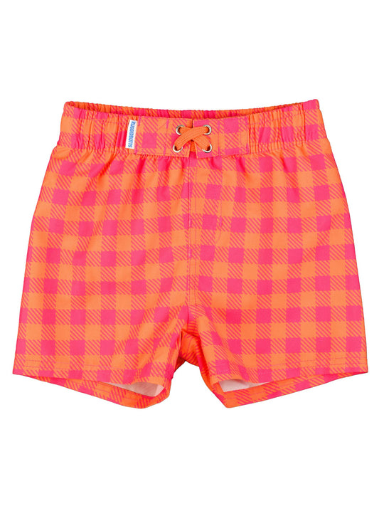 Hi-Vis Sunset Sorbet Gingham Swim Trunks