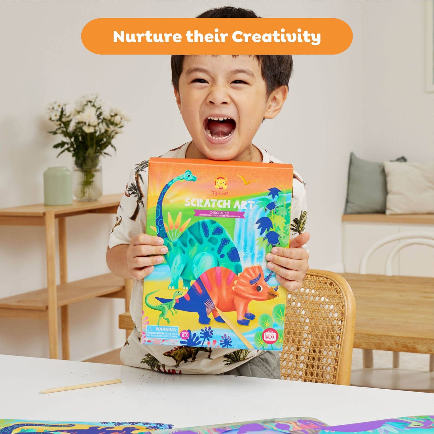 Scratch Art dinosaur kit close up materials detail