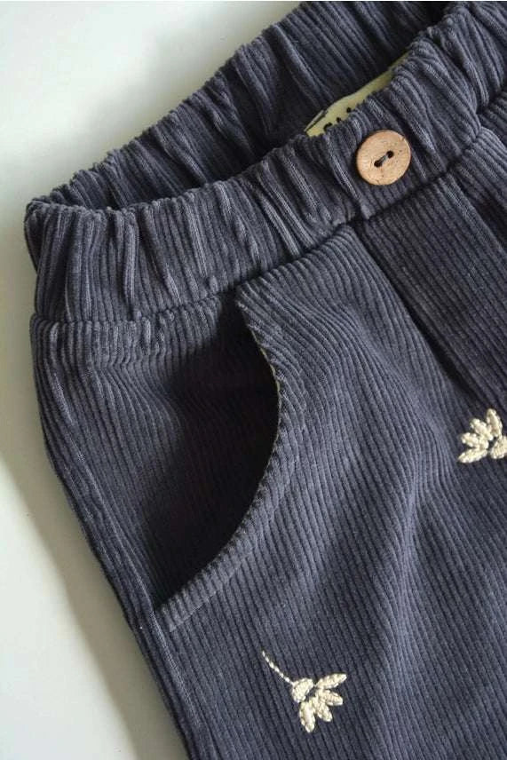 Girls embroidered corduroy pants worn lifestyle view