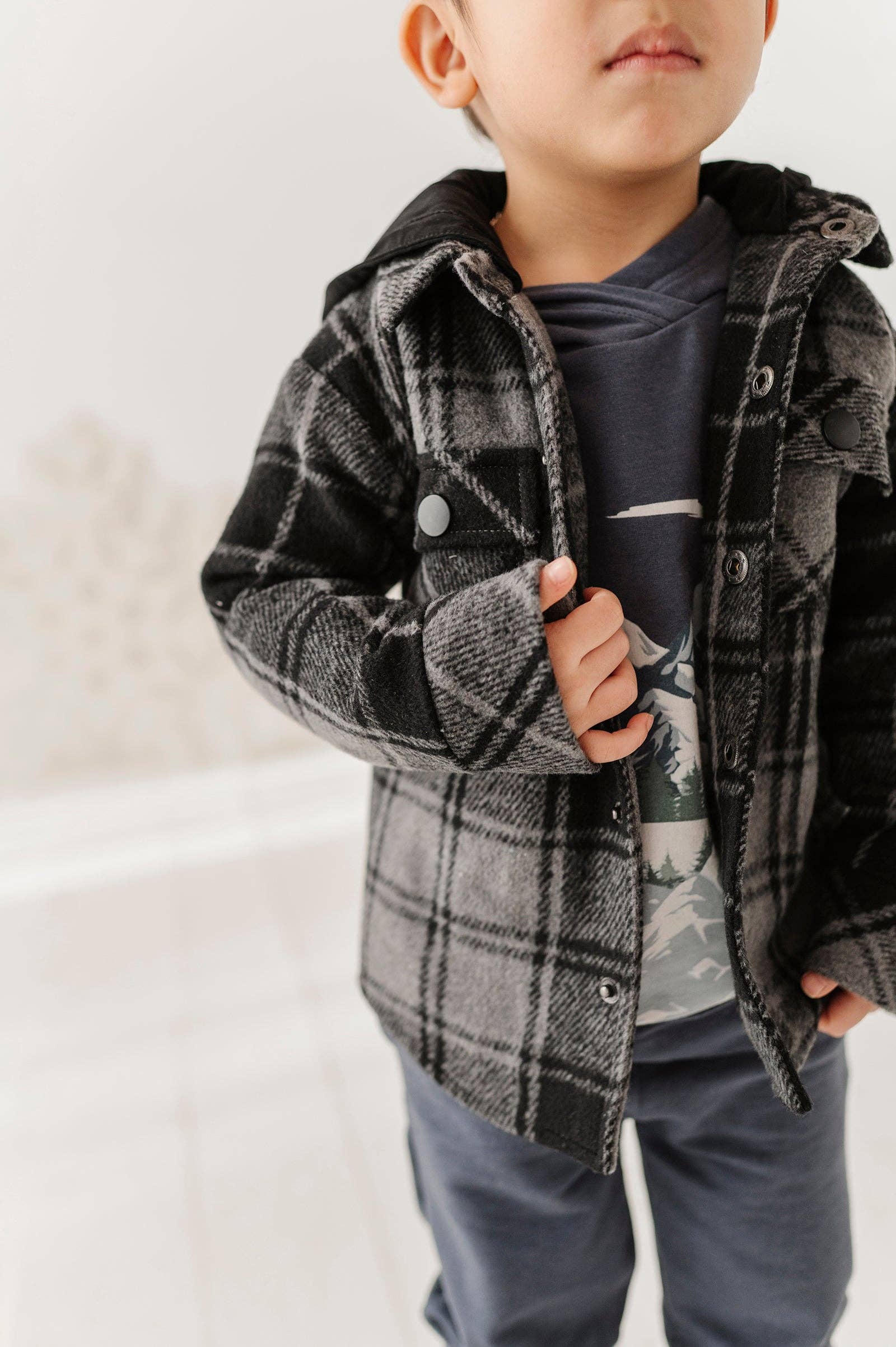 Charcoal hooded shacket for kids