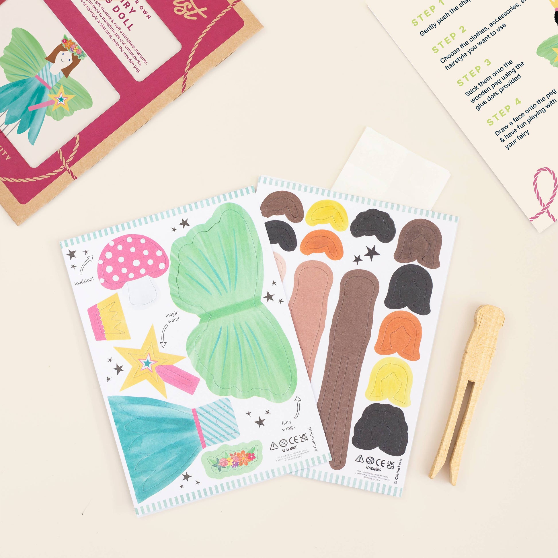 Fairy peg doll craft kit flat lay product view