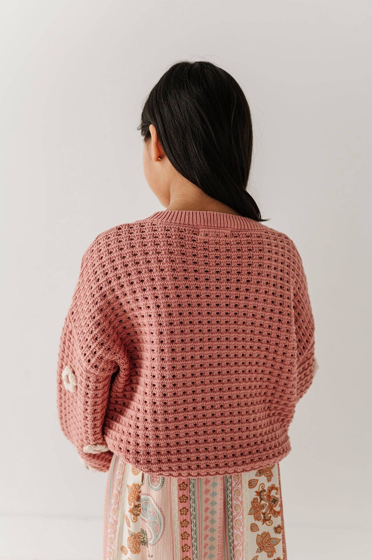 Girly Flower Pop open weave sweater for kids