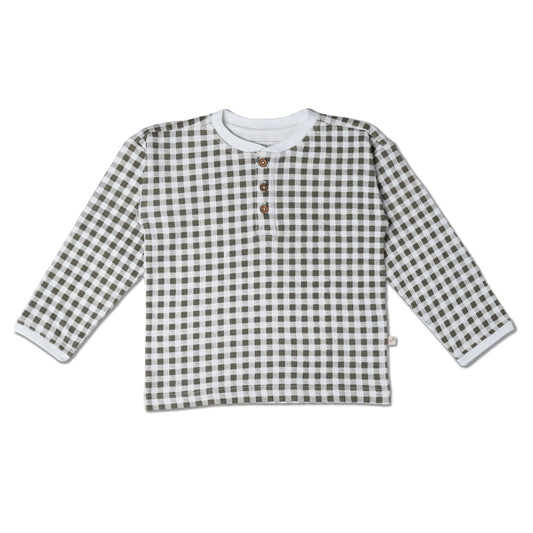 Olive Gingham Organic Cotton Henley