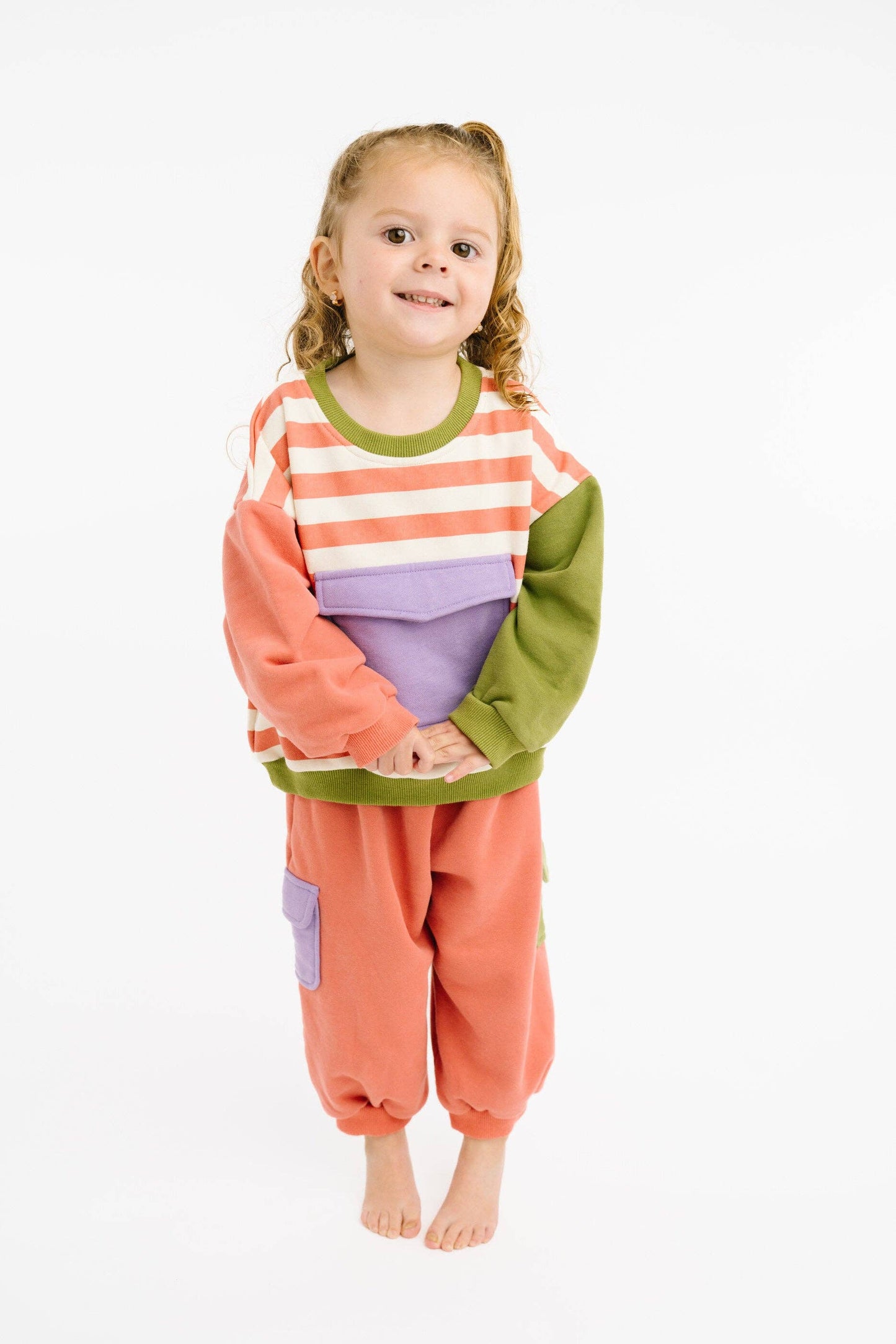 Girls oversized retro matching set with elastic waistband side view