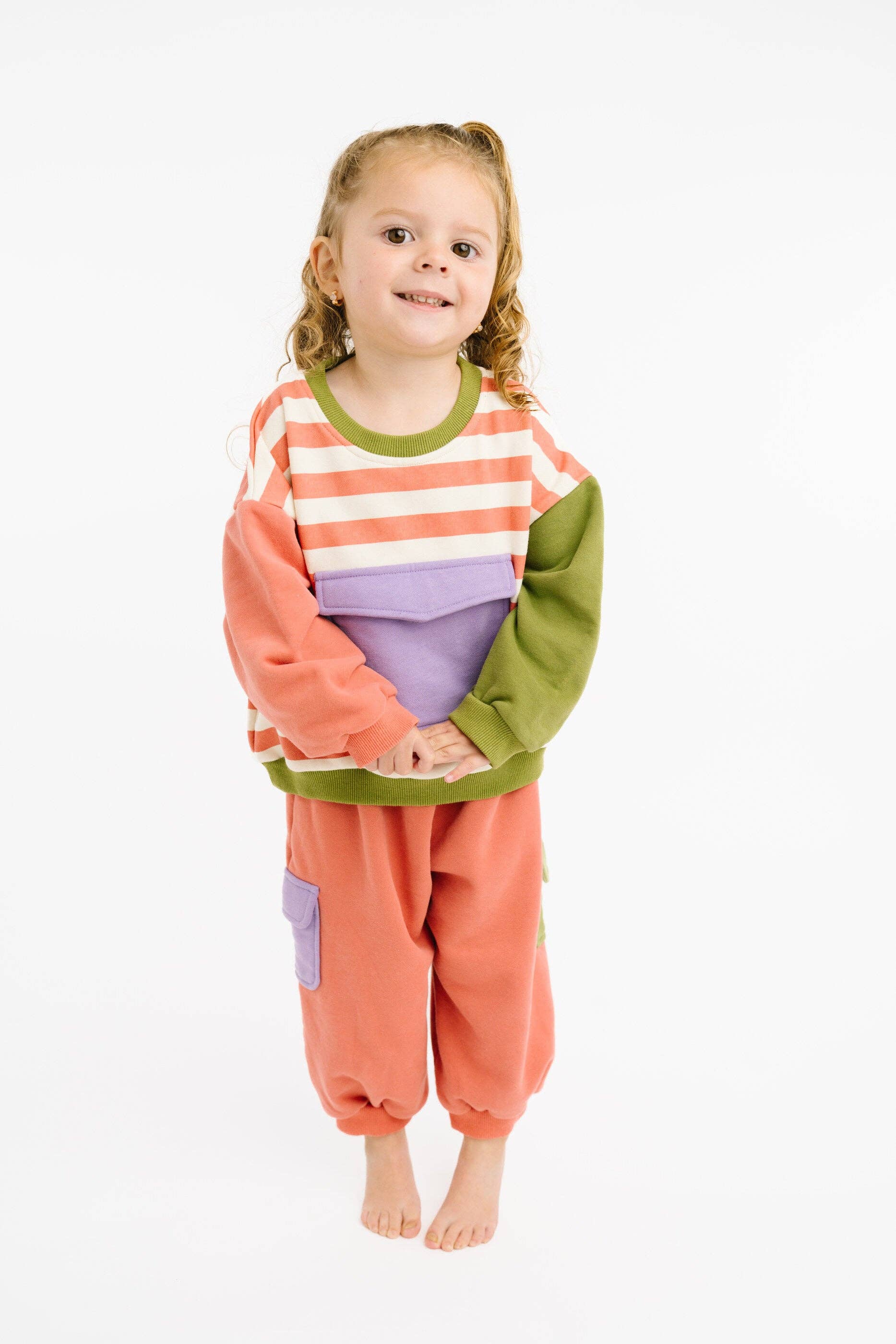 Girls oversized retro matching set with elastic waistband side view