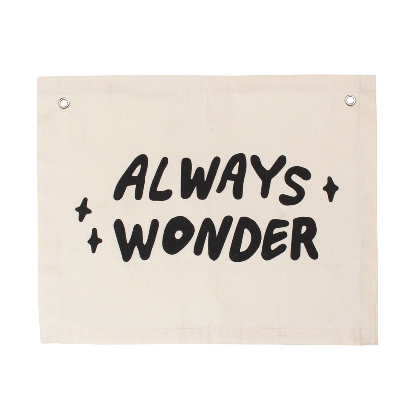 Always Wonder canvas banner handmade by Kenyan artisans Head in the Clouds collection front view