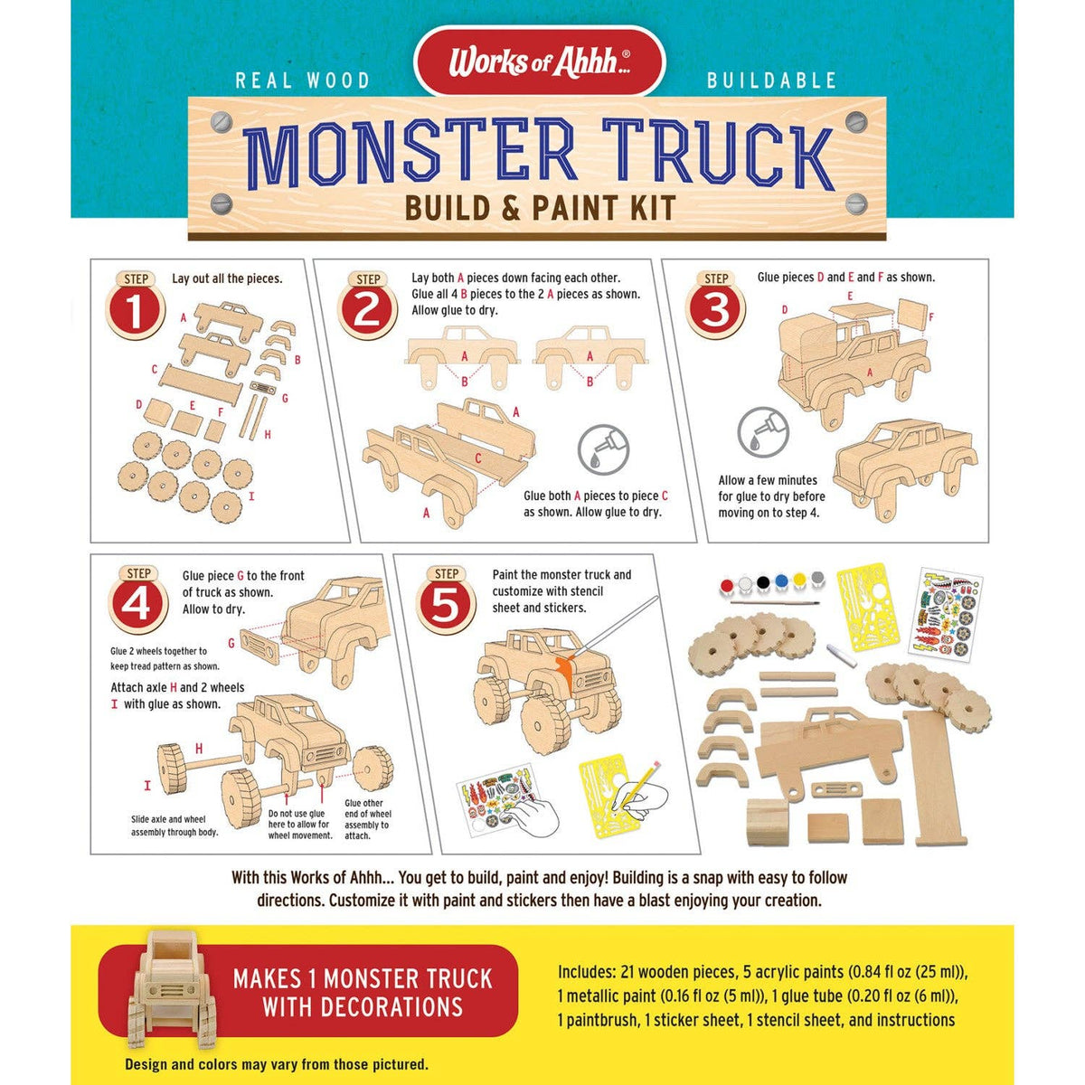 Monster Truck Buildable Wood Craft & Paint Kit